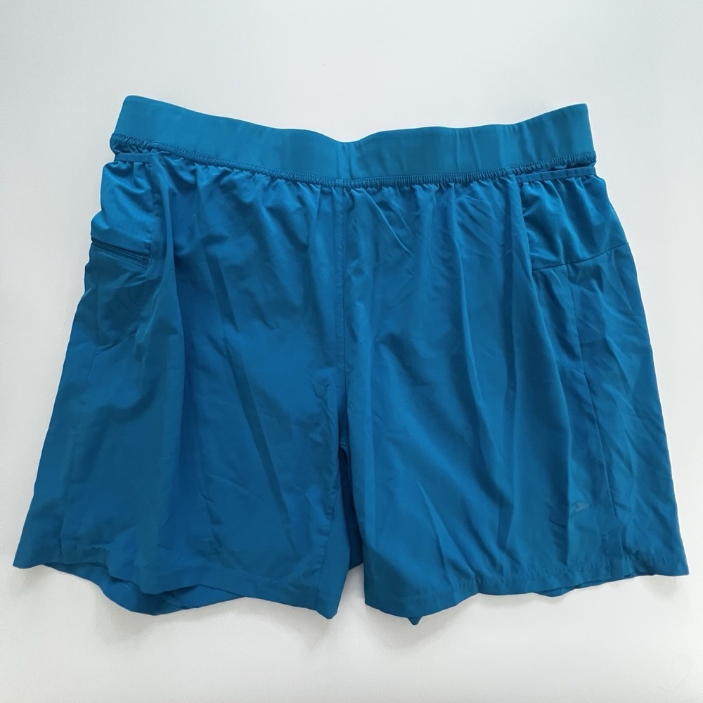 Brooks Mens XL 2 in 1 Running Shorts Blue Compression Liner Zip Pocket Stretch